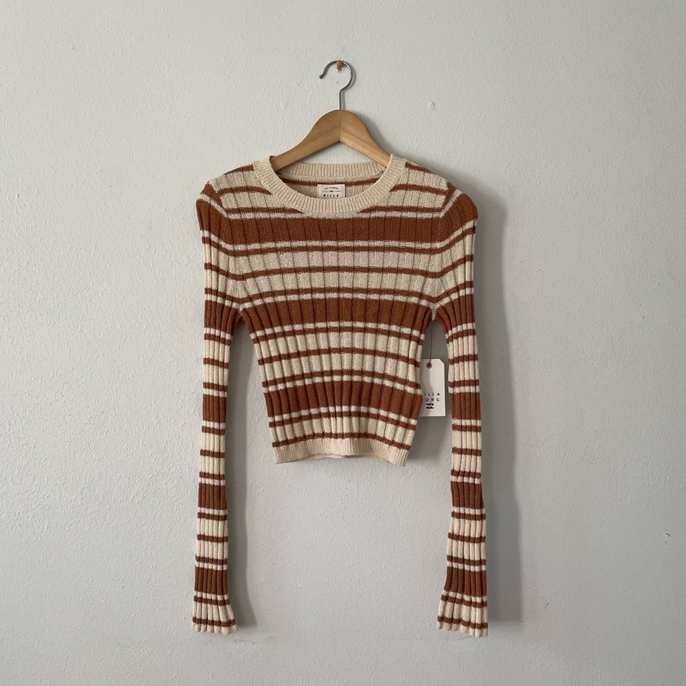 Billabong Crop Sweater Scoop Ribbed Cropped Clare Pullover Stripe Beach
